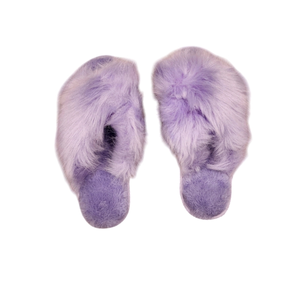 New Fenty x Savage Fluffed Up Faux Fur Slipper Slides sz S lavender
